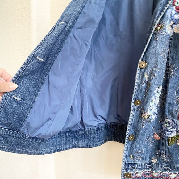 DENIM & CO Stretch Cotton Embroidered‎ Denim Lined Jacket Floral-Size Medium - Picture 9 of 14